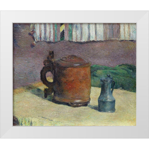 Still Life: Wood Tankard and Metal Pitcher White Modern Wood Framed Art Print by Gauguin, Paul