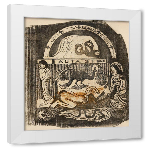 The God (Te atua), from the Suite of Late Wood-Block Prints White Modern Wood Framed Art Print by Gauguin, Paul