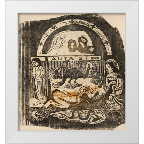The God (Te atua), from the Suite of Late Wood-Block Prints White Modern Wood Framed Art Print by Gauguin, Paul