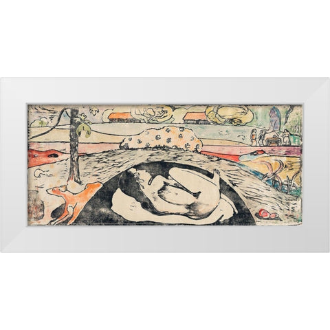 She Thinks of the Ghost or The Ghost Thinks of Her (Manao tupapau) White Modern Wood Framed Art Print by Gauguin, Paul