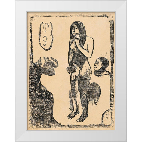 Eve, from the Suite of Late Wood-Block Prints White Modern Wood Framed Art Print by Gauguin, Paul