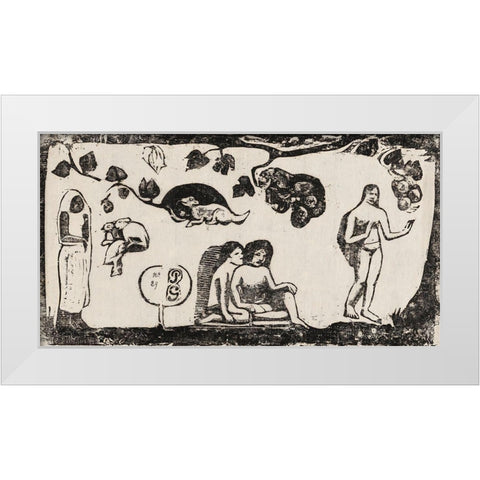 Women, Animals, and Foliage, from the Suite of Late Wood-Block Prints White Modern Wood Framed Art Print by Gauguin, Paul