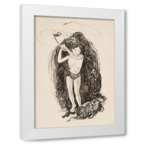 Man with an Ax White Modern Wood Framed Art Print by Gauguin, Paul