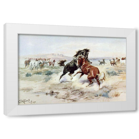 The Challenge White Modern Wood Framed Art Print by Russell, Charles Marion