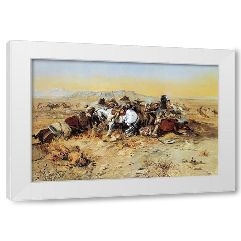 A Desperate Stand White Modern Wood Framed Art Print by Russell, Charles Marion