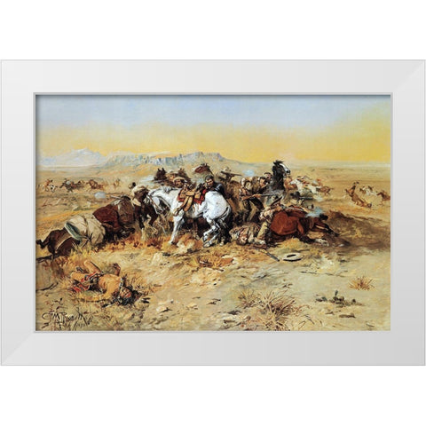 A Desperate Stand White Modern Wood Framed Art Print by Russell, Charles Marion