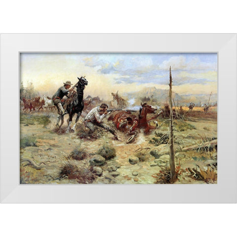 When Horseflesh Comes High White Modern Wood Framed Art Print by Russell, Charles Marion