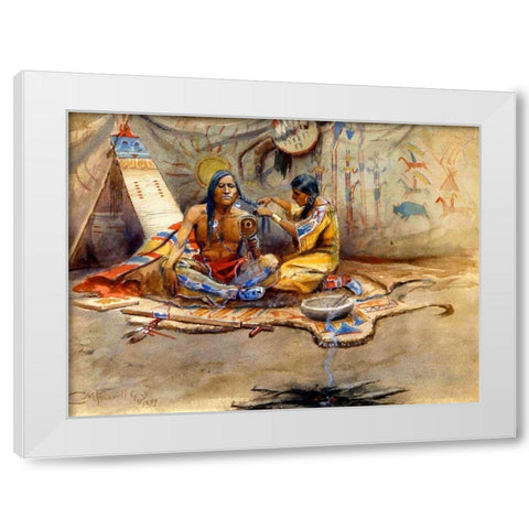 Indian Beauty Parlor White Modern Wood Framed Art Print by Russell, Charles Marion
