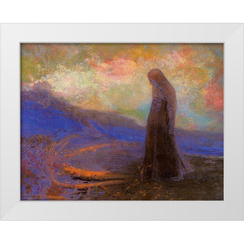 Reflection White Modern Wood Framed Art Print by Redon, Odilon