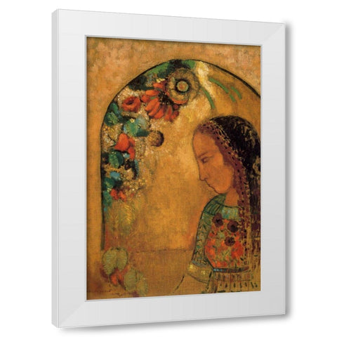 Lady of the Flowers White Modern Wood Framed Art Print by Redon, Odilon