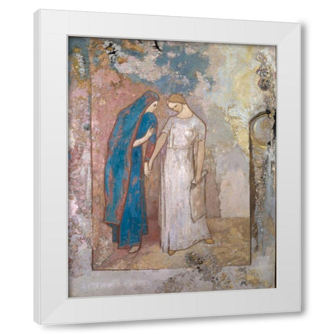 Initiation to Study, Two Young Ladies White Modern Wood Framed Art Print by Redon, Odilon