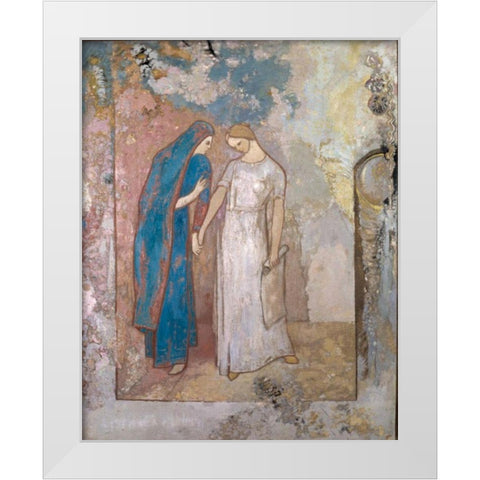 Initiation to Study, Two Young Ladies White Modern Wood Framed Art Print by Redon, Odilon