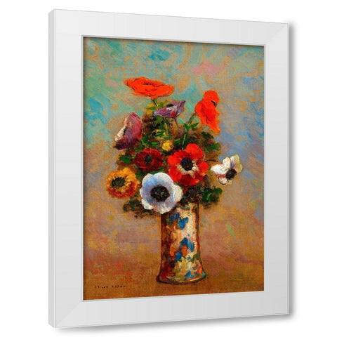 Les Anemones,Still Life with Anemones White Modern Wood Framed Art Print by Redon, Odilon