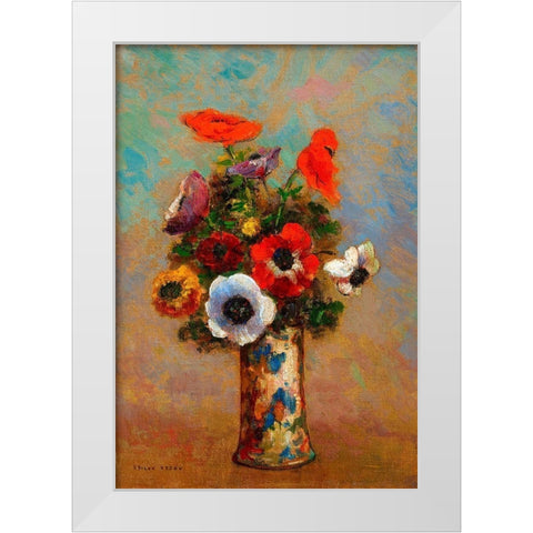 Les Anemones,Still Life with Anemones White Modern Wood Framed Art Print by Redon, Odilon