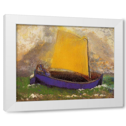 The Mysterious Boat White Modern Wood Framed Art Print by Redon, Odilon