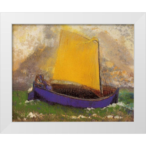 The Mysterious Boat White Modern Wood Framed Art Print by Redon, Odilon