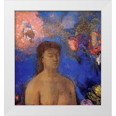 Closed Eyes Blue Background White Modern Wood Framed Art Print by Redon, Odilon