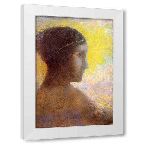 Head of a Young Woman in Profile White Modern Wood Framed Art Print by Redon, Odilon