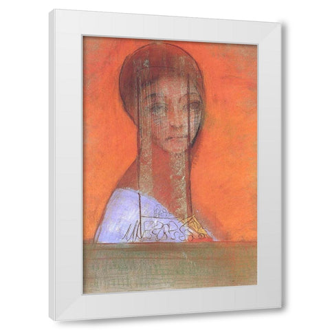 Woman with veil White Modern Wood Framed Art Print by Redon, Odilon