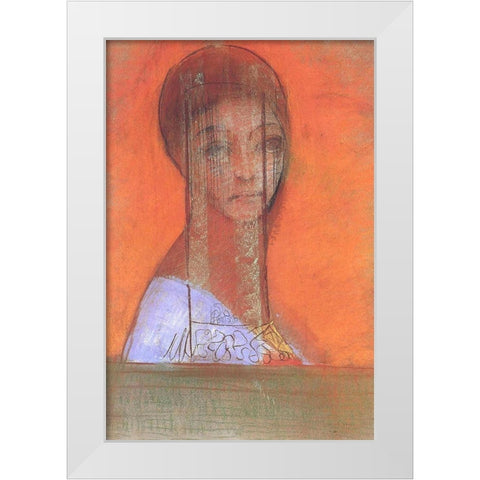 Woman with veil White Modern Wood Framed Art Print by Redon, Odilon