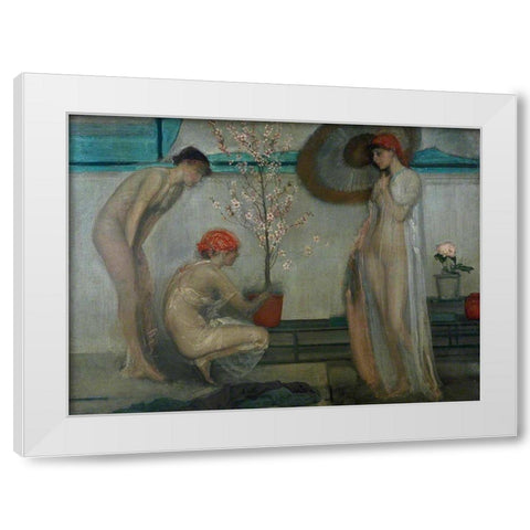 Three Figures, Pink and Grey White Modern Wood Framed Art Print by Whistler, James McNeill