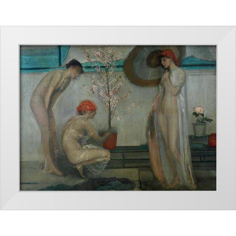 Three Figures, Pink and Grey White Modern Wood Framed Art Print by Whistler, James McNeill