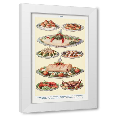 Fish III White Modern Wood Framed Art Print by Mrs. Beeton''s Book of Household Management