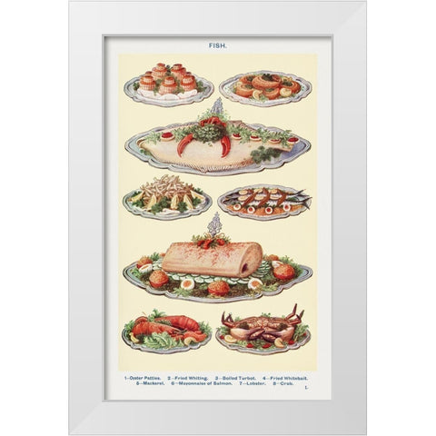 Fish III White Modern Wood Framed Art Print by Mrs. Beeton''s Book of Household Management