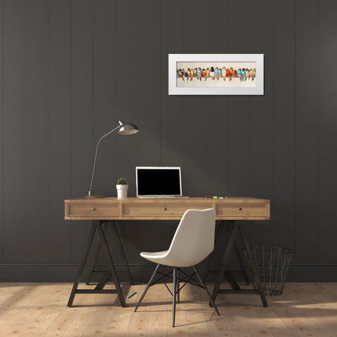 A Perch of Birds White Modern Wood Framed Art Print by Vintage Illustration