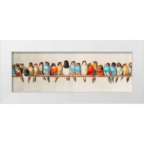 A Perch of Birds White Modern Wood Framed Art Print by Vintage Illustration
