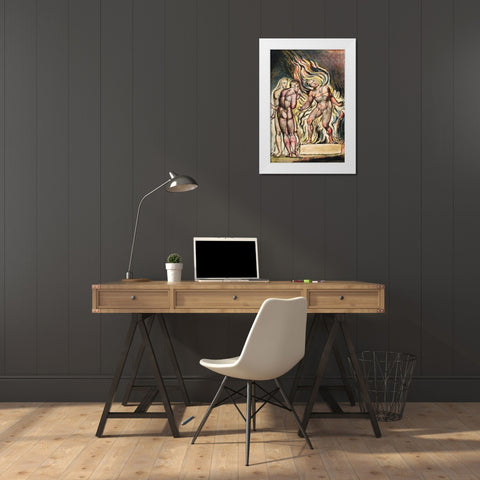 Los and Enitharmon knew that the Satan is Urizen from Milton White Modern Wood Framed Art Print by Blake, William