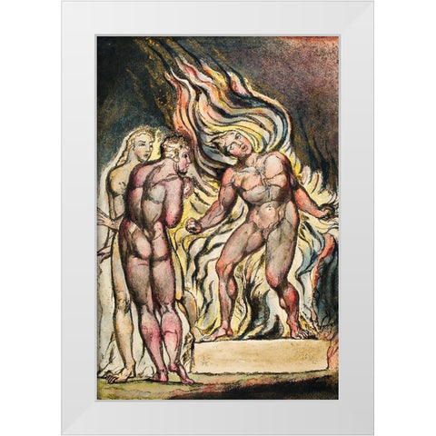 Los and Enitharmon knew that the Satan is Urizen from Milton White Modern Wood Framed Art Print by Blake, William