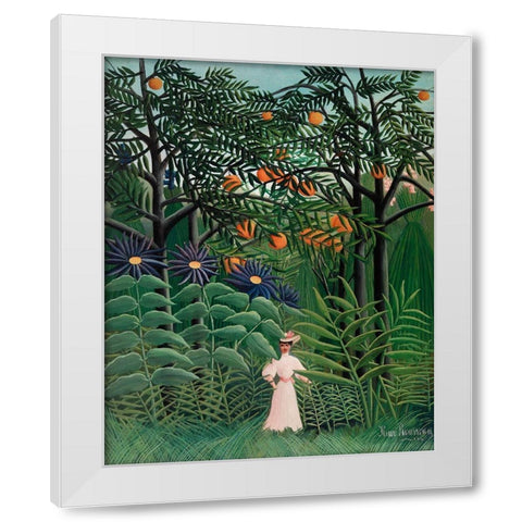 Woman Walking in an Exotic Forest White Modern Wood Framed Art Print by Rousseau, Henri