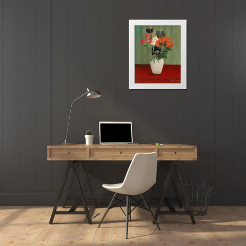 Bouquet of Flowers with China Asters and Tokyos White Modern Wood Framed Art Print by Rousseau, Henri