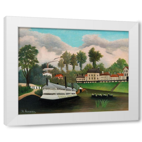 The Laundry Boat of Pont de Charenton 1895 White Modern Wood Framed Art Print by Rousseau, Henri