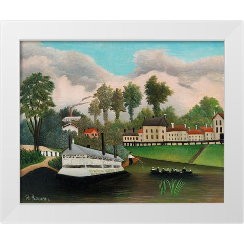 The Laundry Boat of Pont de Charenton 1895 White Modern Wood Framed Art Print by Rousseau, Henri