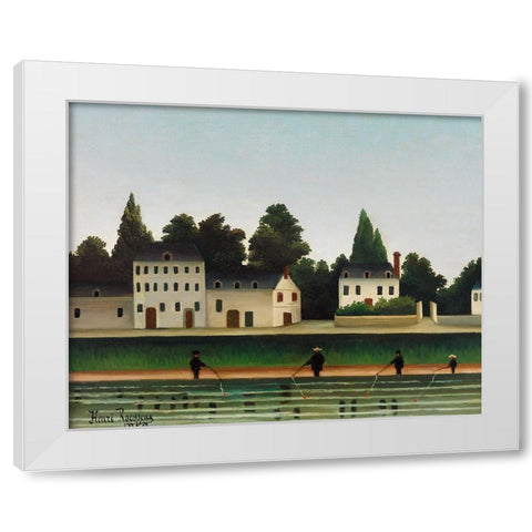 Landscape and Four Fisherman White Modern Wood Framed Art Print by Rousseau, Henri