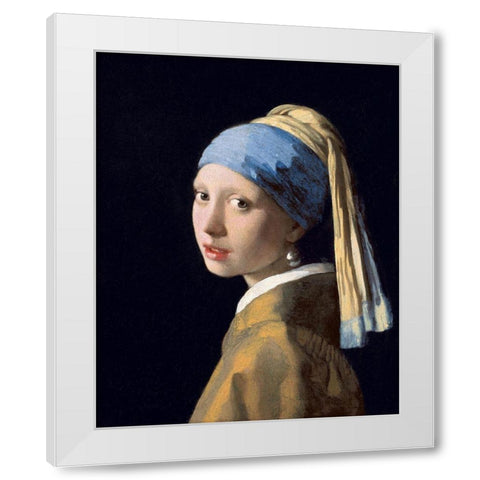 Girl with a Pearl Earring White Modern Wood Framed Art Print by Vermeer, Johannes