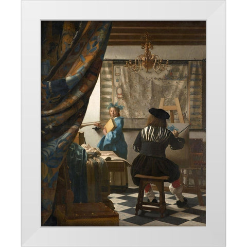 The Art of Painting White Modern Wood Framed Art Print by Vermeer, Johannes