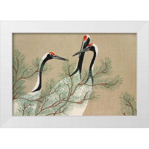 Cranes from Momoyogusa White Modern Wood Framed Art Print by Sekka, Kamisaka