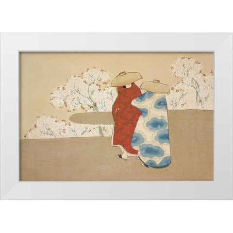 Hanami season from Momoyogusa White Modern Wood Framed Art Print by Sekka, Kamisaka