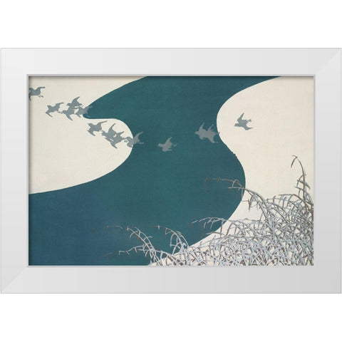 Birds from Momoyogusa White Modern Wood Framed Art Print by Sekka, Kamisaka