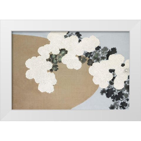 Blossom from Momoyogusa White Modern Wood Framed Art Print by Sekka, Kamisaka