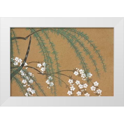 Blossoms from Momoyogusa White Modern Wood Framed Art Print by Sekka, Kamisaka