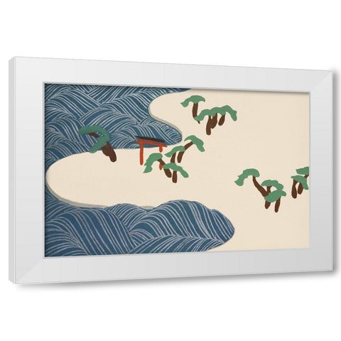 Ocean waves from Momoyogusa White Modern Wood Framed Art Print by Sekka, Kamisaka