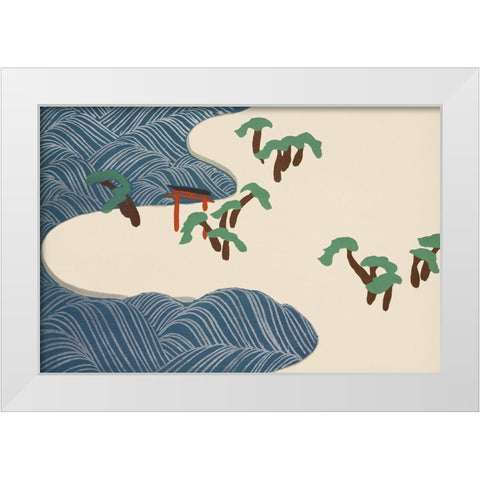 Ocean waves from Momoyogusa White Modern Wood Framed Art Print by Sekka, Kamisaka