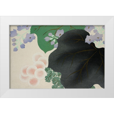 Flowers and leaves from Momoyogusa White Modern Wood Framed Art Print by Sekka, Kamisaka