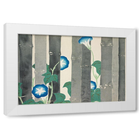 Morning glories from Momoyogusa White Modern Wood Framed Art Print by Sekka, Kamisaka