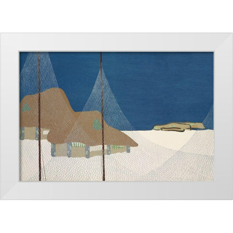 Fishing village from Momoyogusa White Modern Wood Framed Art Print by Sekka, Kamisaka