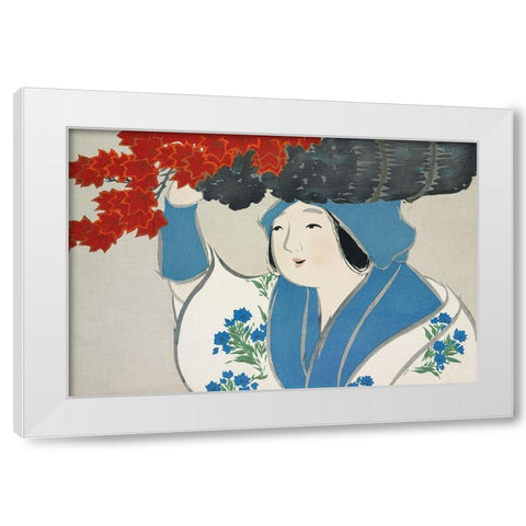 Woman from Momoyogusa White Modern Wood Framed Art Print by Sekka, Kamisaka